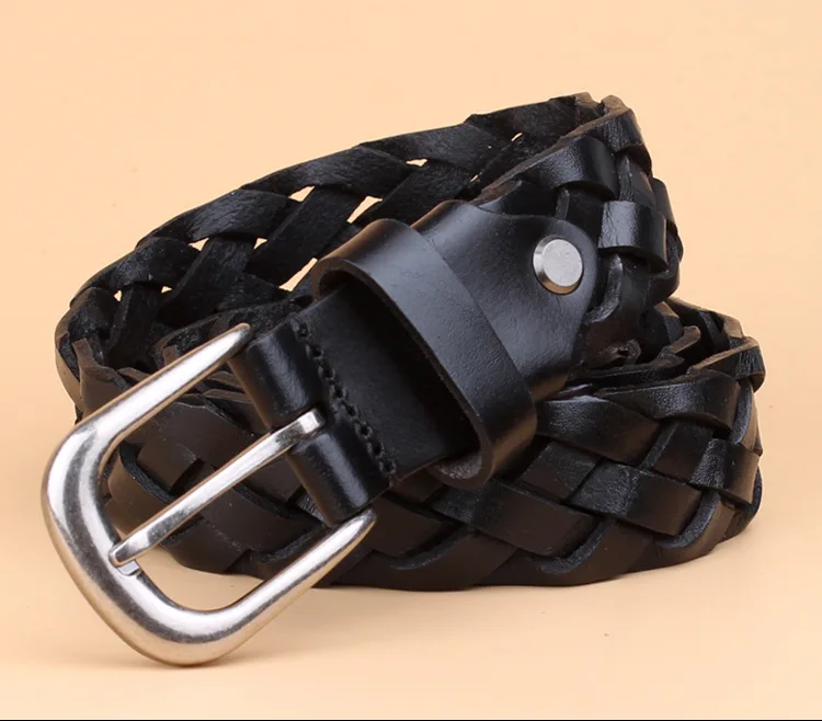 Genuine Leather Braided Belt Fashion Decorative Pin Buckle Belt Women's Retro Belt