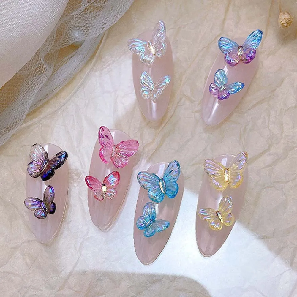 30Pcs Colorful Aurora Butterfly Nail Art Charms 3D New Resin Aurora Shiny Butterfly Nail Decoration Cute DIY Manicure Butterfly