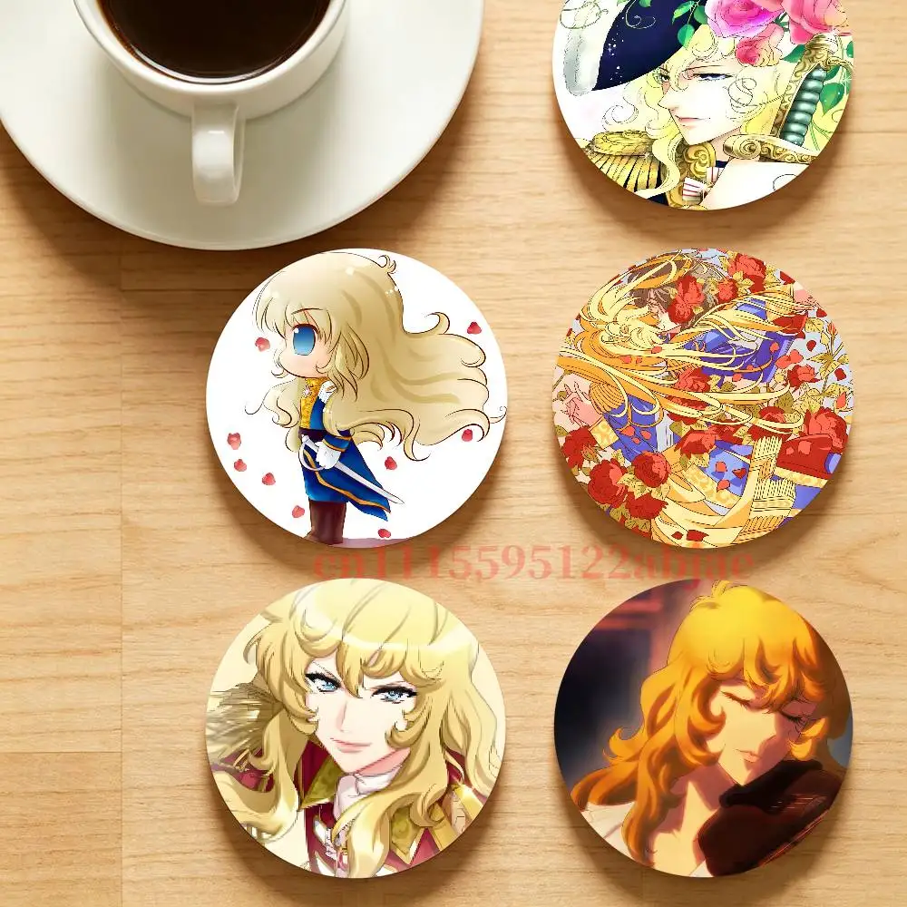 L-Lady Oscar T-The Rose of Versailles Round Wooden Coaster Decorative Coffee Cup for Use in Coffee Shops Bars