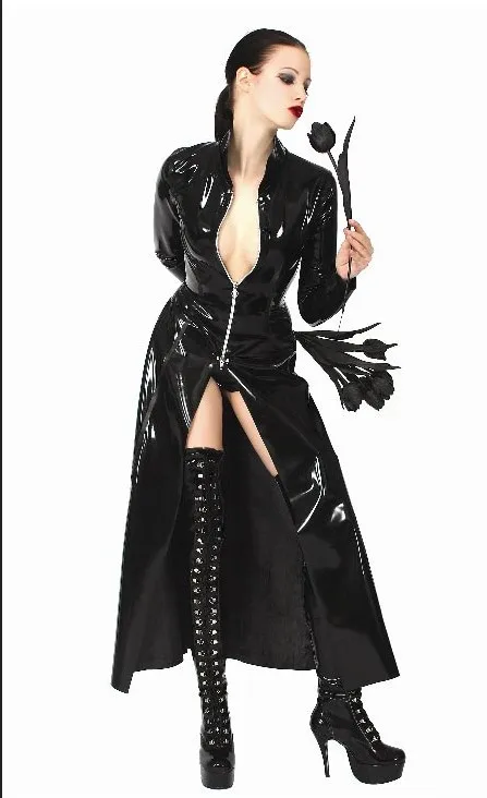 Mannen Vrouwen Catsuit Sexy Lederen Lange Jas PVC Bodysuit Jurk De Matrix Halloween Cosplay Gay Latex Nachtclub Kostuum Nieuw