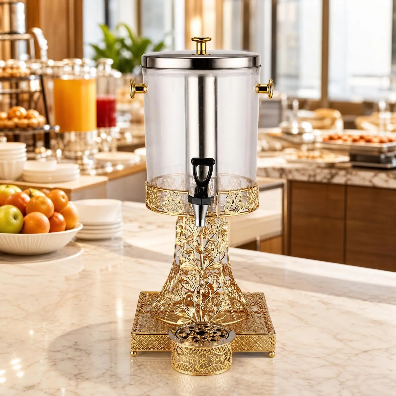 Stainless Steel Juice Dispenser with Cooling Column for Large Gatherings Banquet Cafe Buffet Service