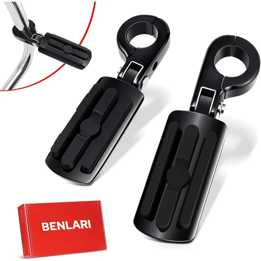 

Highway Pegs PClamp A3 Steel Motorcycle Foot Pegs for 1.25'' Crash Bars with Foot Pedal Bracket Clamp Durable Black Finish Comp