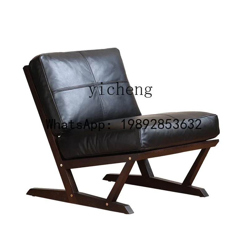 

Single-Seat Sofa Chair Nordic Oak Expression Oil Wax Leather Backrest Leisure Recliner