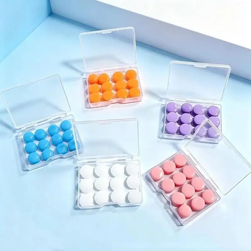 12Pcs/Box Reusable Flexible Silicone Ear Plugs Noise Reduction for Sleep Meditation Study Travel Work