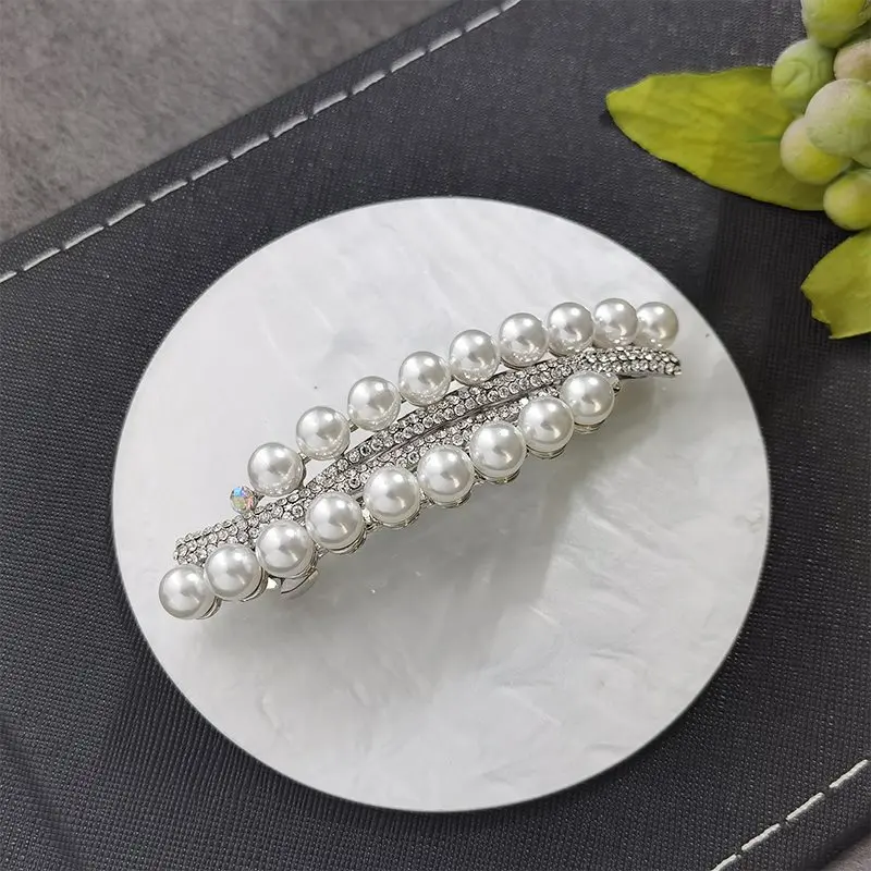 New color double row imitation pearl spring clip vintage zircon boutique horizontal clip elegant mother fashion hair accessories