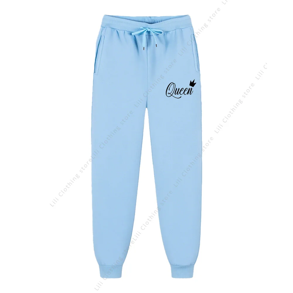 QUEEN Letter Print Aesthetic Fashion Trousers Autumn Winter Fleece Casual Street Sports Running Jogger Pants Woman Sweatpants