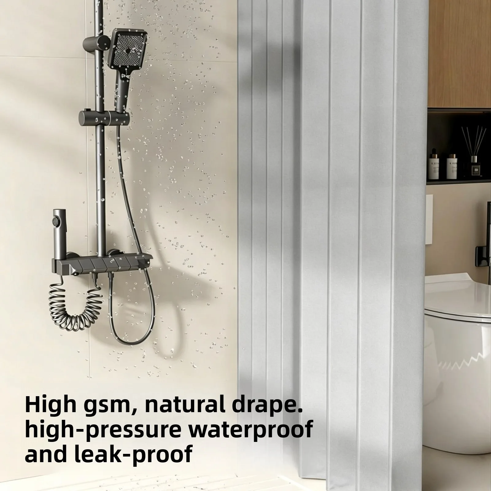 Folding Rod Shower Curtain Set Retractable Bathroom Curtain Waterproof Polyester Shower Partition Curtain Rod for Bathroom Home
