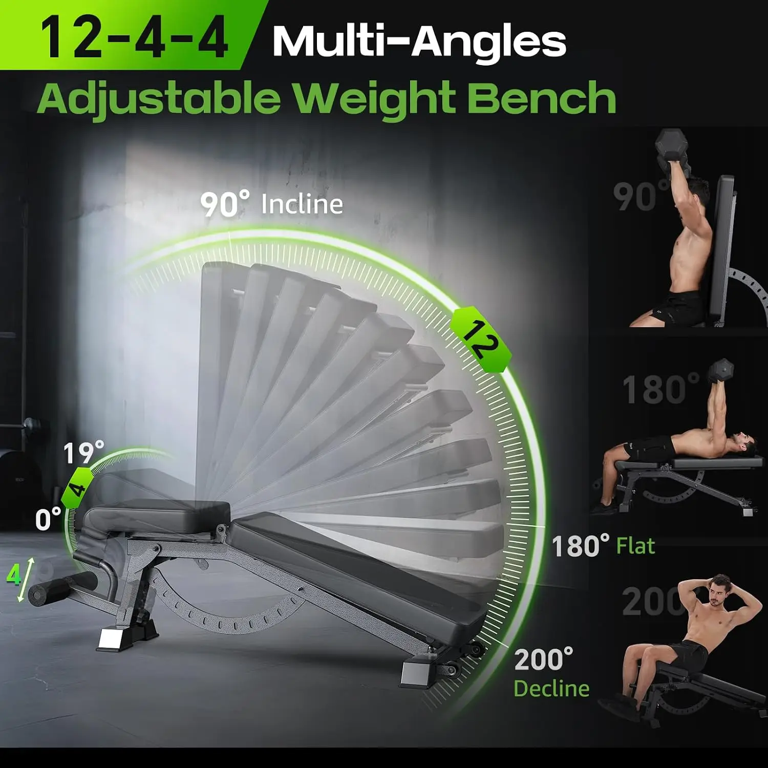 Adjustable Weight Bench for Home Gym, Heavy-Duty Incline Decline Bench, 12 Backrest Positions, Commercial Strength Training