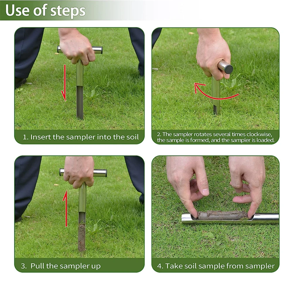 Soil Probe 12 Inch with 2 Bags Soil Sample Probe for Lawn House Plants T-Handle Soil Sampler Probe Rod Tool Set Stainless Steel