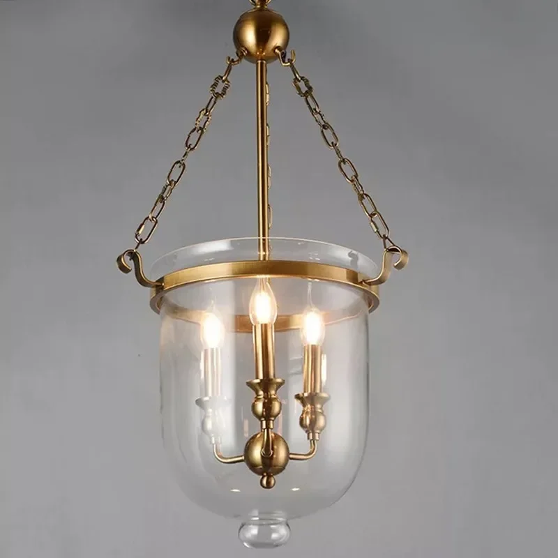 

American Circular Retro Pendant Light Iron Chain Gold Lamp Bedside Dining Room Cafe Candles Bedroom Kitchen LED Lighting Fixture