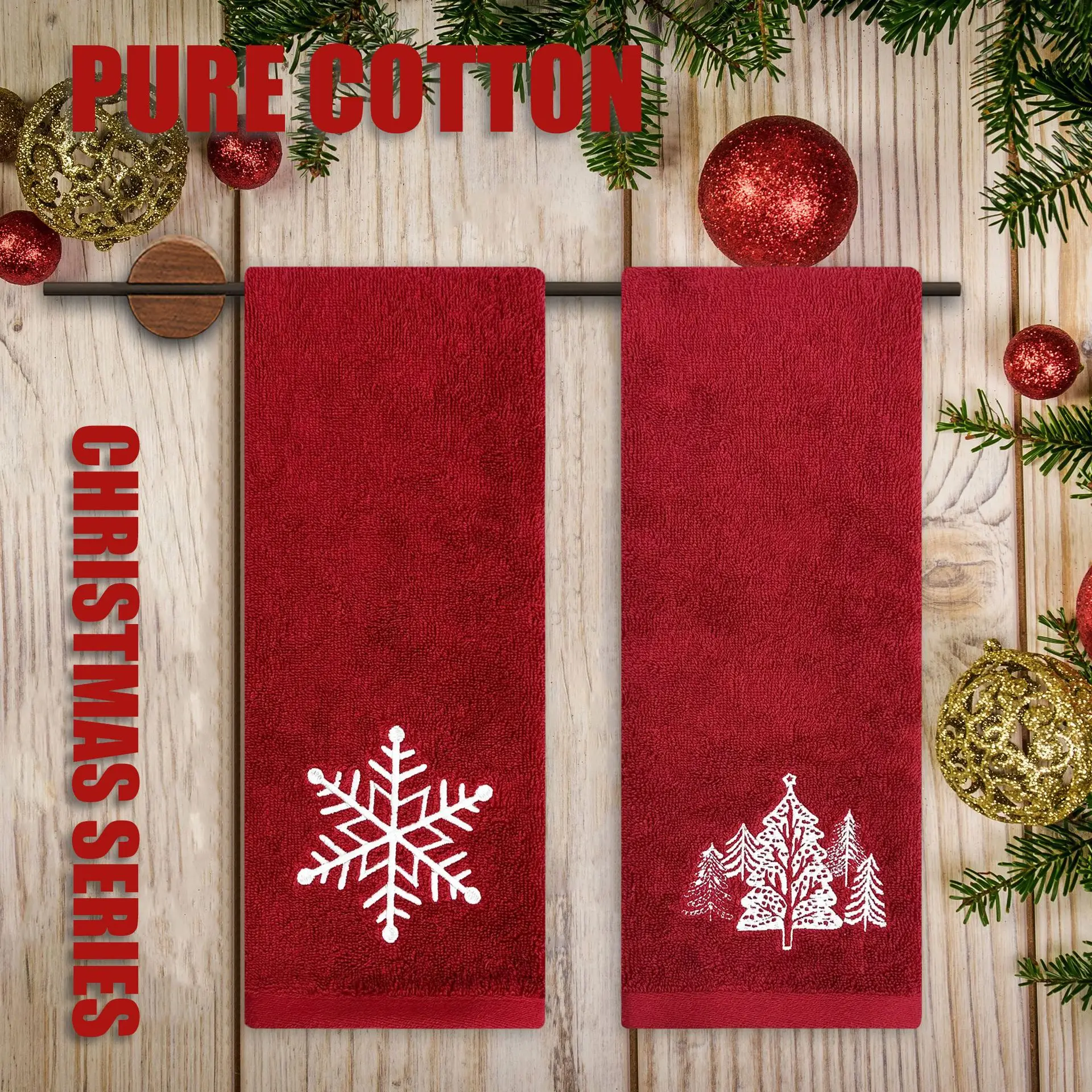 Christmas Towel Double-Sided Terry Sequins Embroidered Elk Embroidery Christmas Tree Snowflakes Thickened Absorbent Cotton Towel