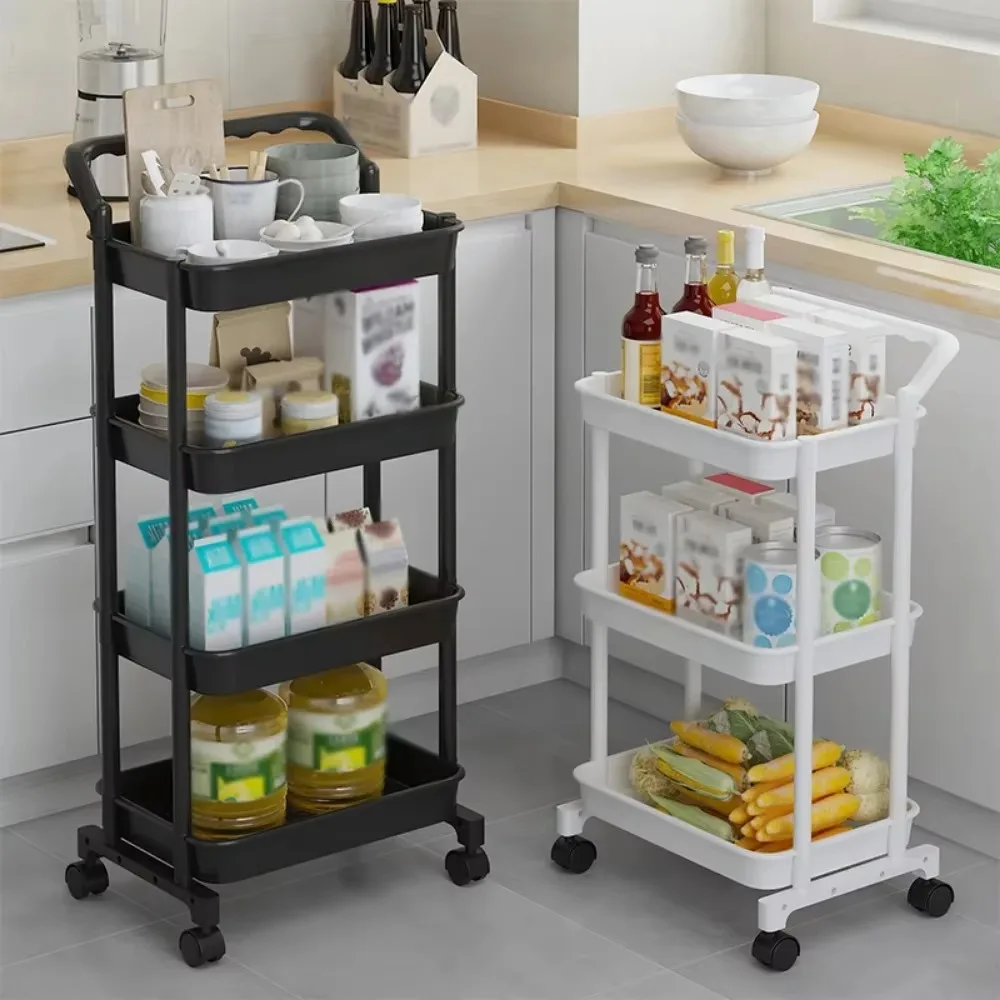 Kitchen Trolley Simple Multilayer Storage Rack Living Room Floor Type Organizer Shelves Wheels Armrest Toiletry Deposit Racks