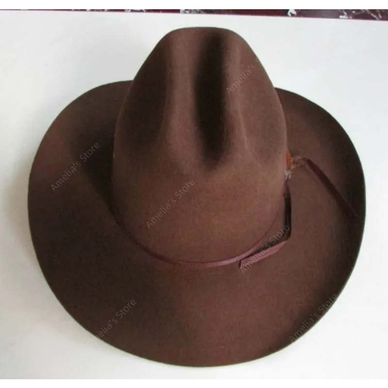 Classic Western Style Fedora Hat - Brown Black Wool Felt Formal Dress Cap - Equestrian/Knight Rider Style for Men and Women