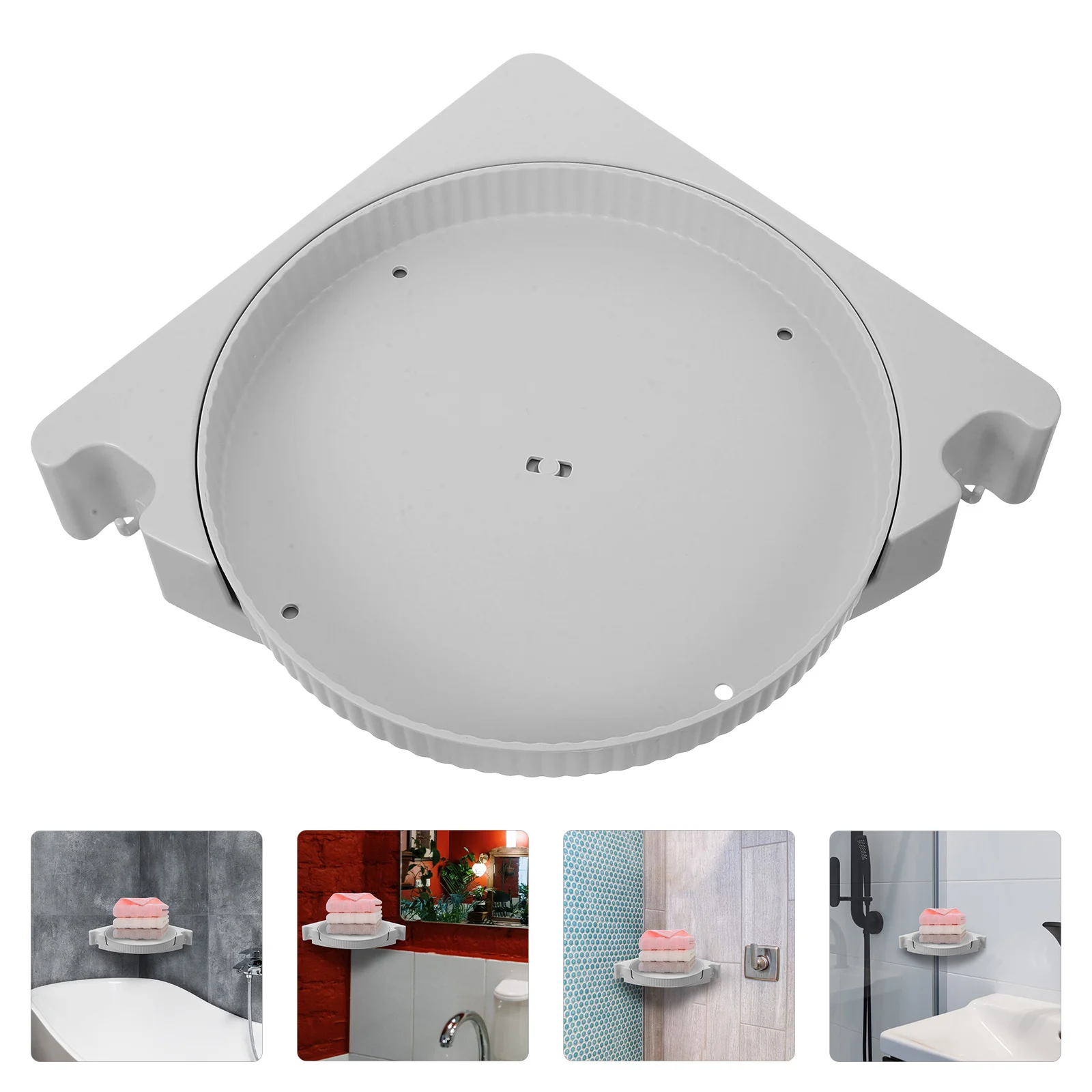 

Wall Mounted Rotating Corner Shelf Non-Drilling Kitchen Storage 360 Degree Turntable Spice Jar Corner Shelf