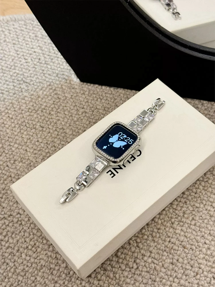 Cinturino diamantato di lusso per iWatch Ultra 9 8 7 42mm 44 45mm 49mm cinturino sottile in acciaio inossidabile per Apple Watch 38mm 40mm 41mm 6 5 SE 4