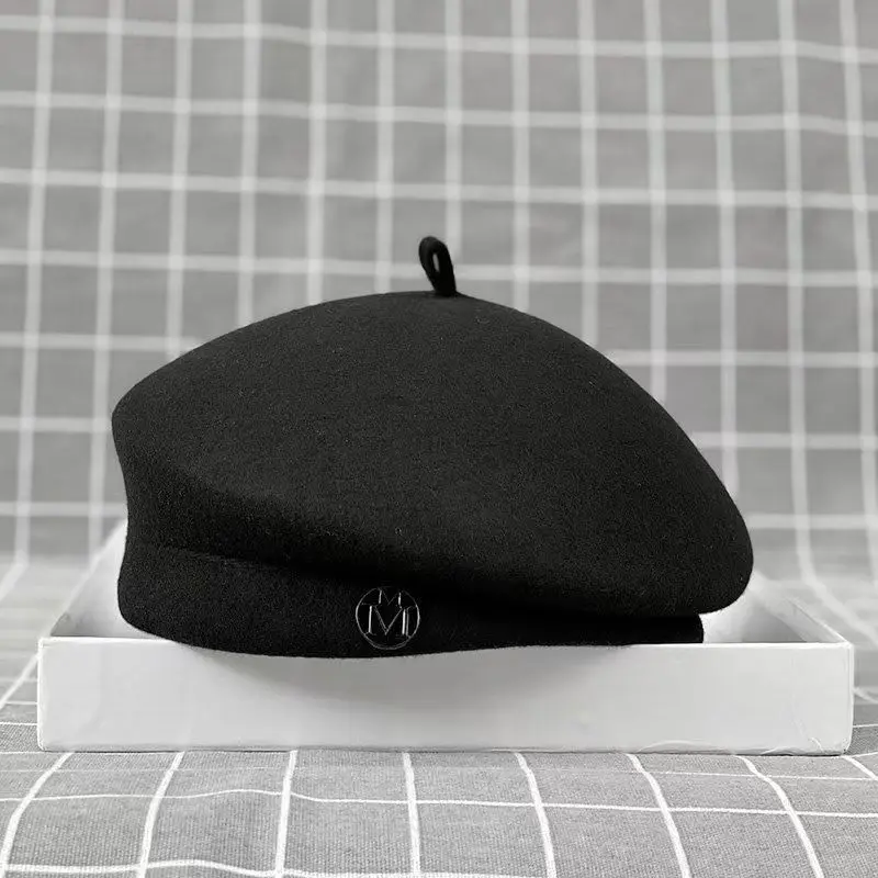 Classic Ladies Beret Hat Fancy Wool Felt Hat Warmer Winter Hat Cap White Black Women Fedora Hat Fascinator Pillbox Hat Formal