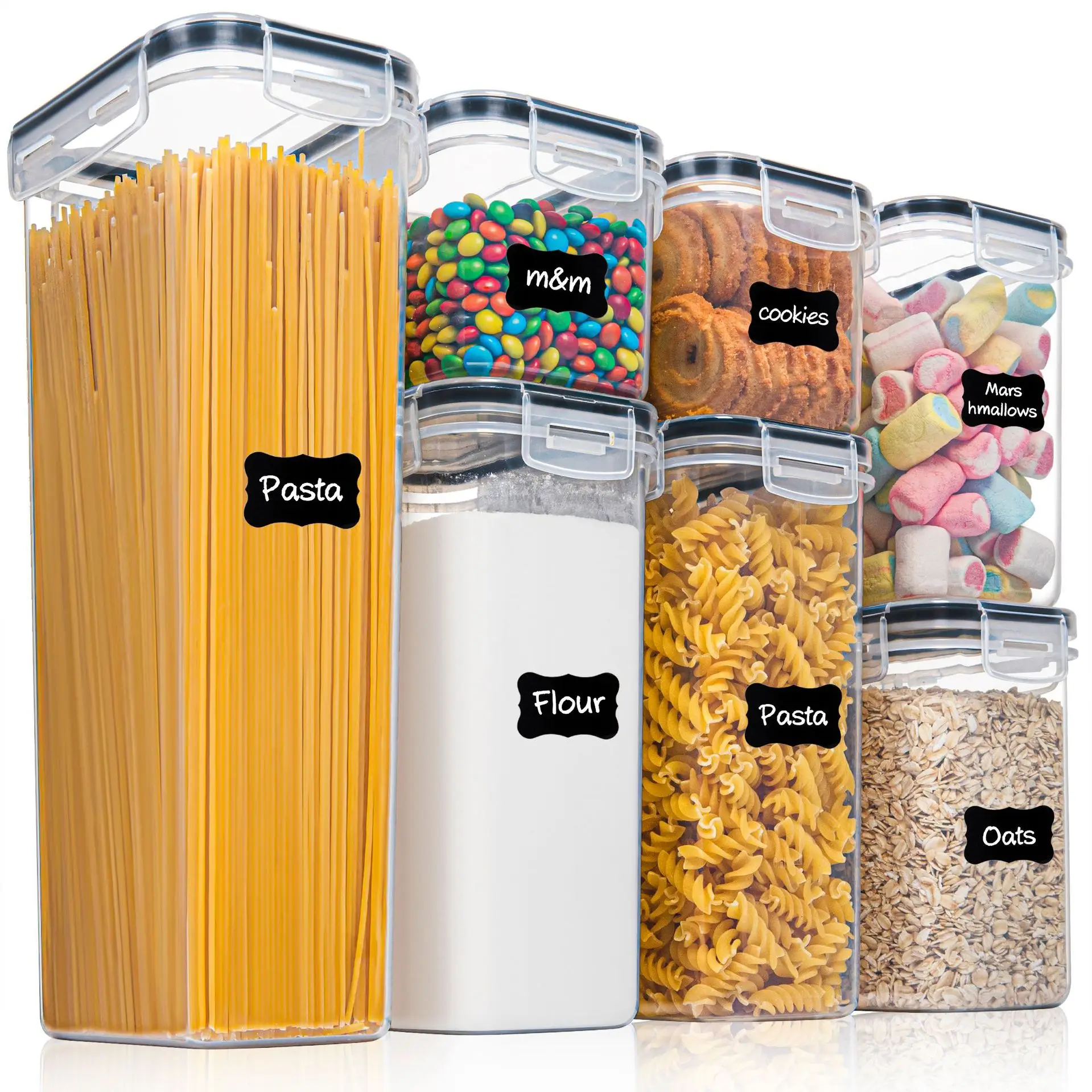 

7pcs Food Containers Set Kitchen Storage BPA Free Plastic Airtight Organization Storage Box With 10stickers and Pen