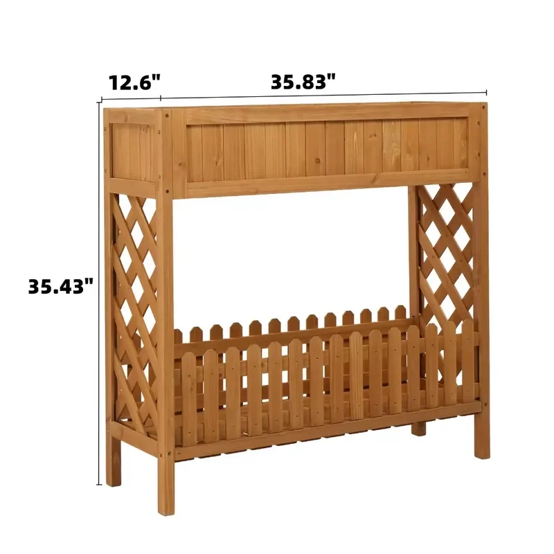 Wooden Outdoor Planter Box with Storage Shelf Garden Flower Pot Stand Patio Deck Raised Bed Container for Plants Herbs