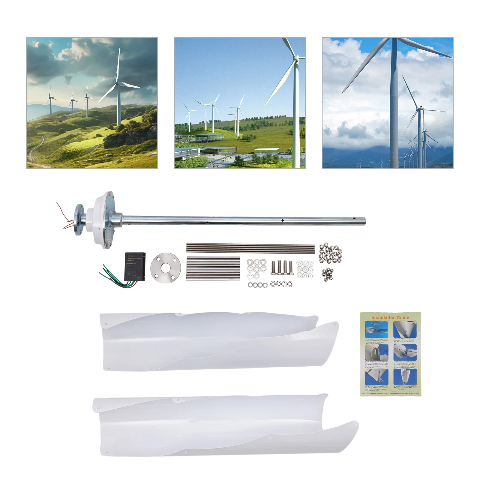 Imagem -03 - Vertical Helix Wind Power Turbina Generator Kit Lâminas Pwm Controller Helix Maglev 12v 24v 400w