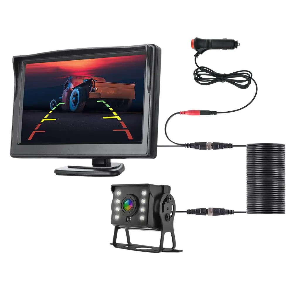 Universal Car Rear view Camera with 5 inch Monitor for Truck HD Screen LED Night Vision Waterproof Paking Bus Security