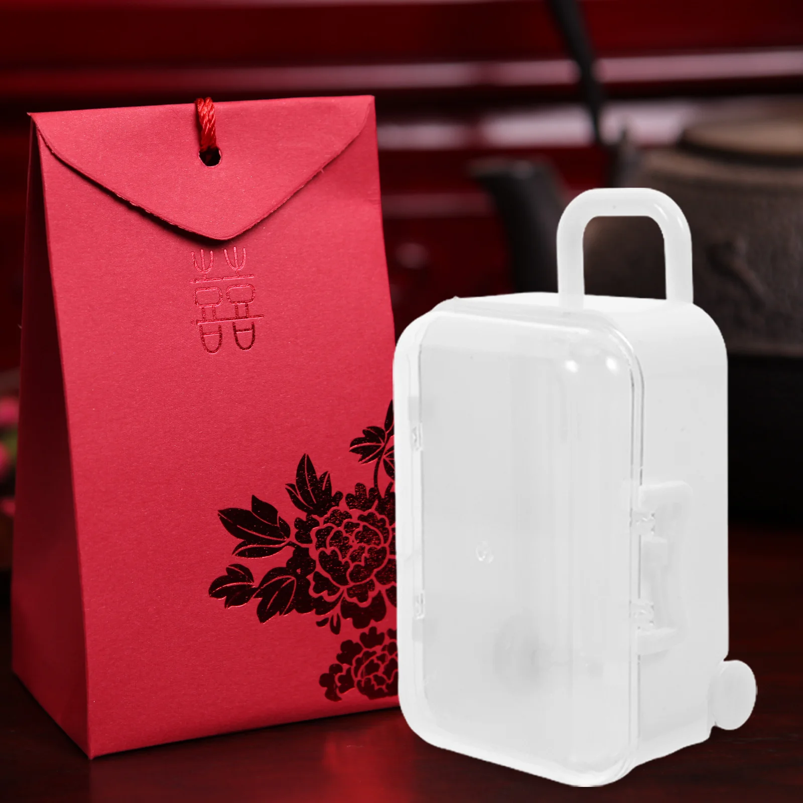 

12Pcs Mini Transparent Candy Boxes Suitcase Favor Boxes Portable Wedding Party Treat Storage Decorative