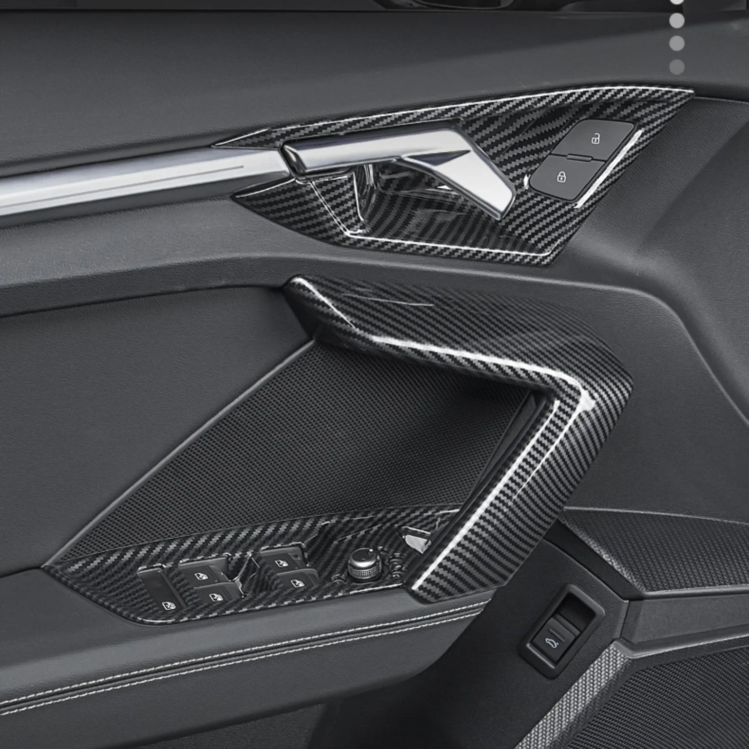 

For Audi A3 A3L S3 2021 2020 2023 2024 2025 Carbon Fibre Grain Overlay Panels on Dash Center Console, Door, Steer Wheel, Gears