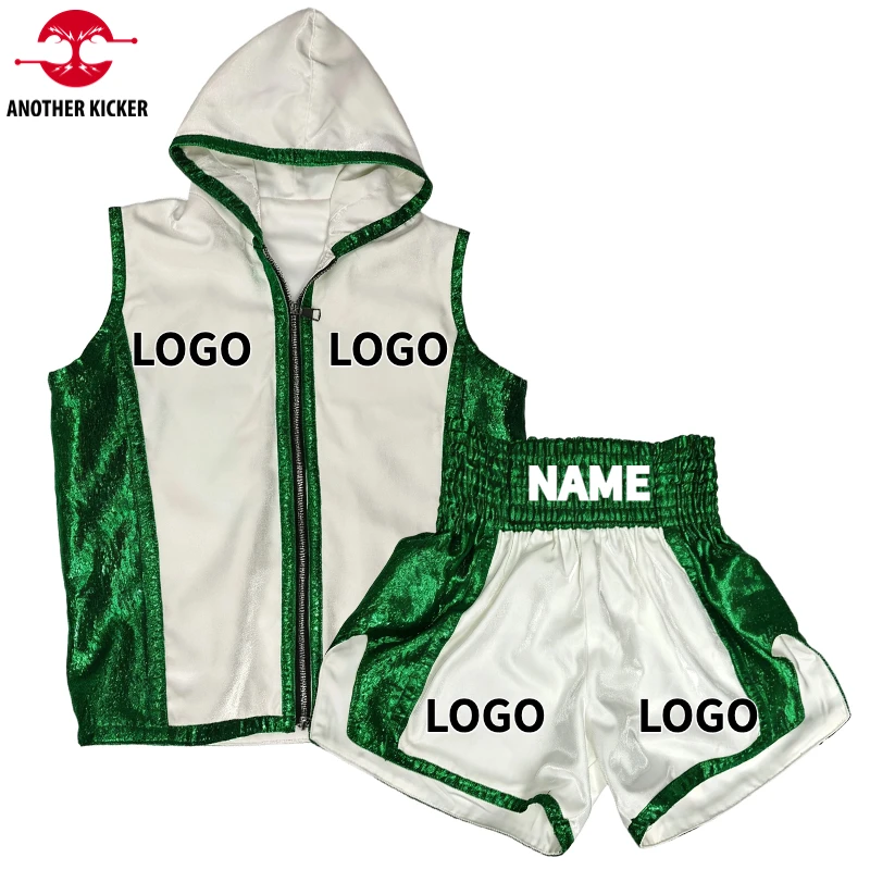 Disfraz de Boxeo para Noche de Combate, Bata con Capucha, Pantalones Cortos Brillantes de Muay Thai para Hombres, Mujeres y Niños, para Eventos de Competición de Kickboxing y Sparring