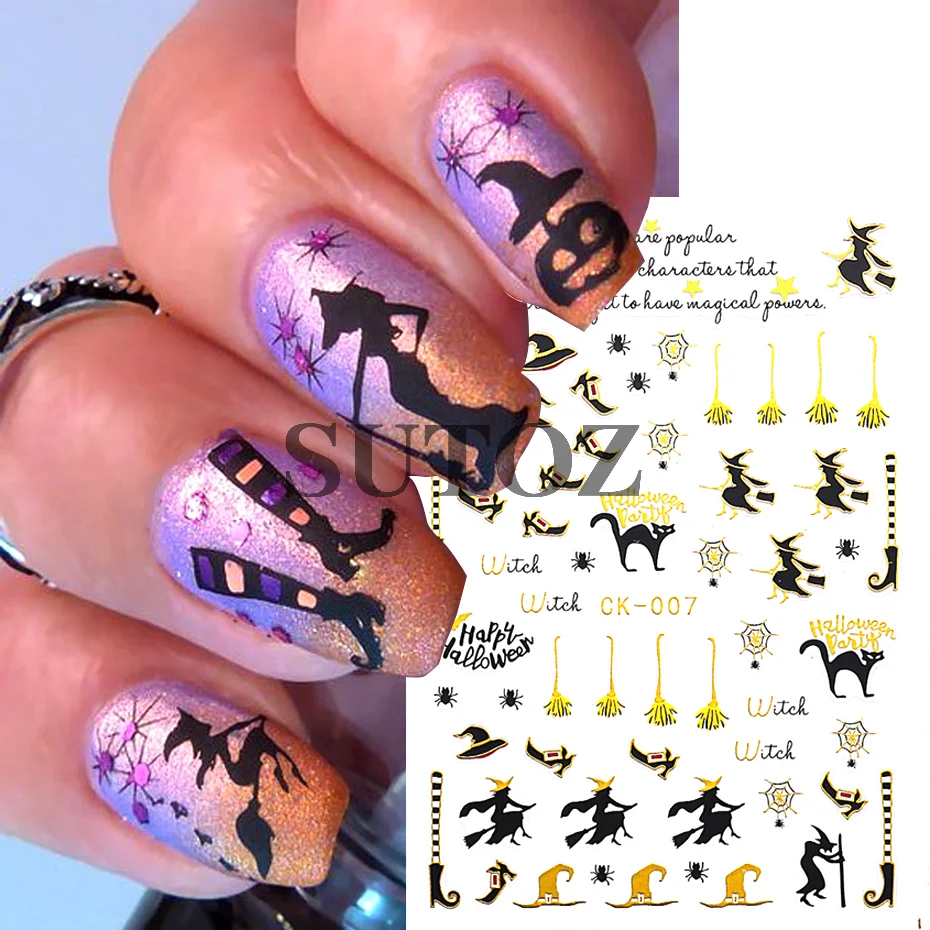 Spinne 3d Nagel Aufkleber goldene Spinne schwarz Süßigkeiten Design Halloween dunkle Serie Stil Stick-on Nägel Maniküre Aufkleber # LECK-003