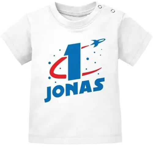 Baby T-Shirt 1. Geburtstag personalisiert Name erster Geburtstag Zahl 1 Rakete