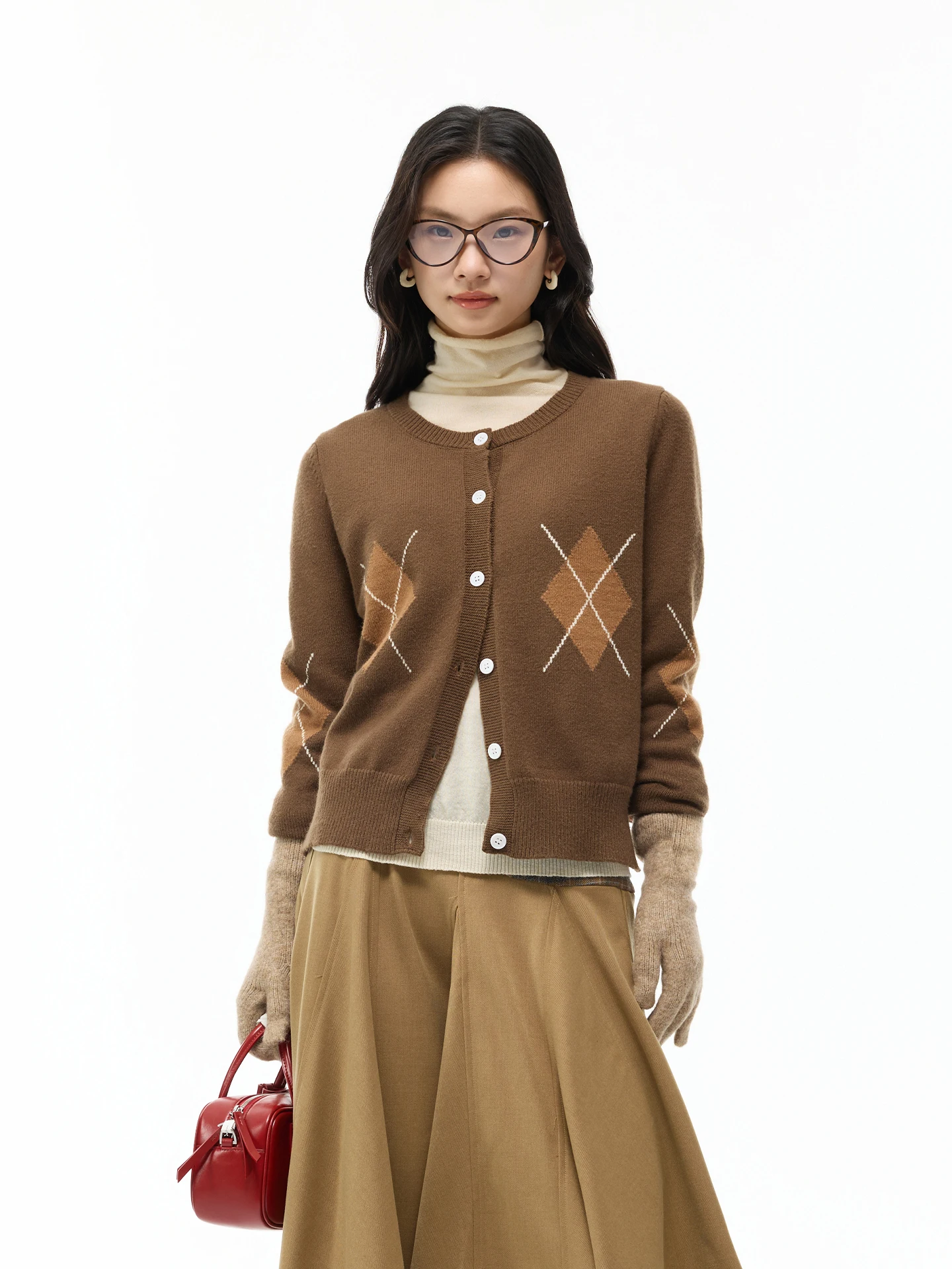 

Color Blo ort Knitted Open Cardigan Women's Loose Casual Autumn Winter Anti-Aging Slimming Diamond Pattern Long Sve ro...