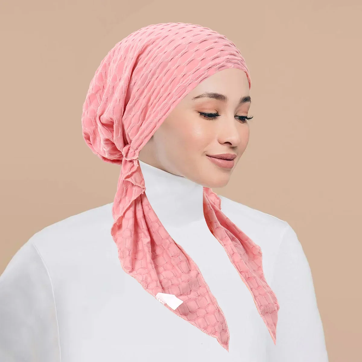 ผู้หญิงใหม่มุสลิมด้านใน Hijab Turban Pre-ผูกหมวกยาวหาง Headscarf Wrap Beanies Bonnet ผ้าพันคอยืด Headwear หมวก