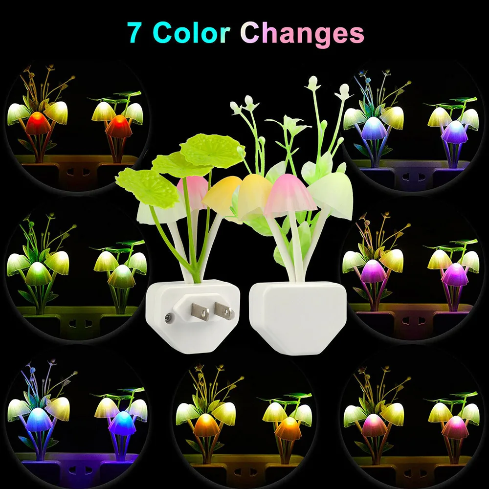 Novelty 7 Color Night Light US Plug Induction Dream Mushroom Fungus Luminaria Lamp 220V LED Mushroom Lamp led night lights