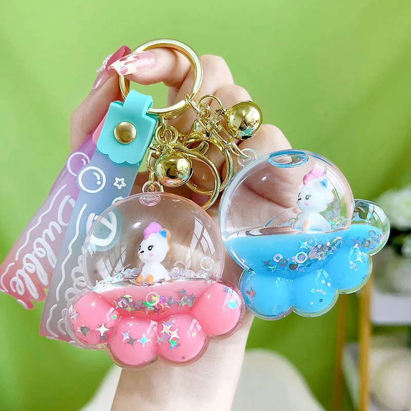 Cartoon Oil Quicksand  Bear Claw Keyring Pendant Cute Floating Sitting Unicorn Sequin Liquid Key Chain