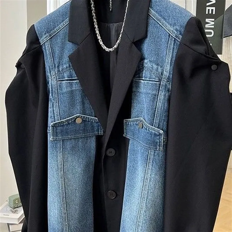 تصميم فريد من نوعه فضفاض الراقية دعوى طوق الدنيم المرقعة المحكمة Sve Jaet المرأة ort ملابس خارجية موسم الربيع مادة البولي يوريثان