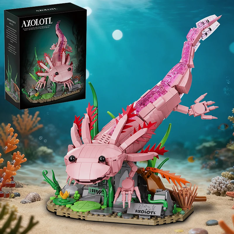 Creative Pink Axolotl Marine Animal Building Blocks Simulation Sealife Salamander Aquatic Amphibian Education Toys Decorat Gift