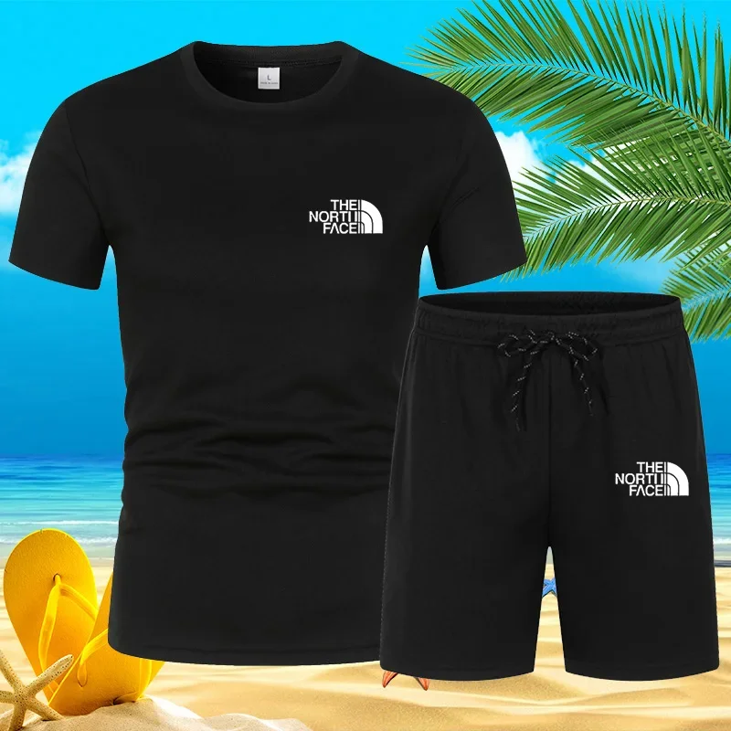 

New 2025 summer men's short sleeve T-shirt + shorts casual suit, outdoor beach men breathable quick drying short sleeve top