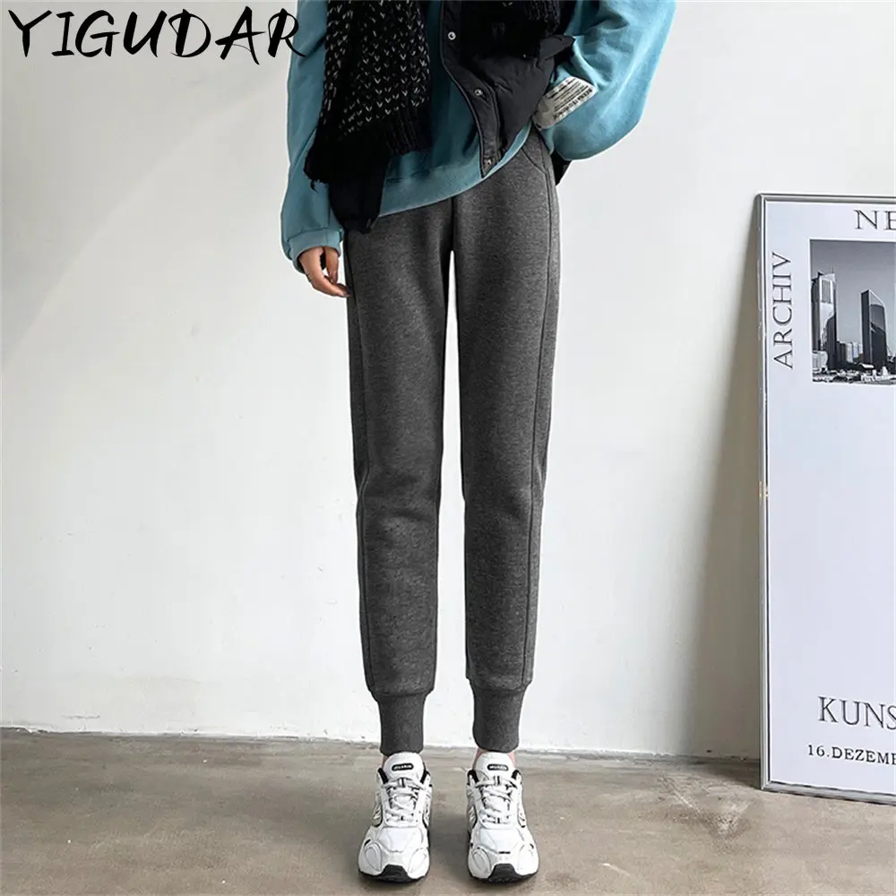 

High Quality 2023 Autumn Winter Women Elastic Waist Drawstring Trousers Thick Warm Knitted Sport swear Harem Pants New Bottoms