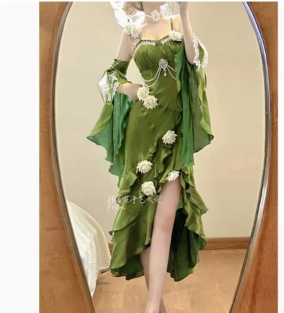 레드 로즈 로리타 슬리밍 긴 비대칭 피쉬 테일 드레스 로리타 할로윈 뮤즈 섹시한 Cos 서스펜더 드레스와 슬리브