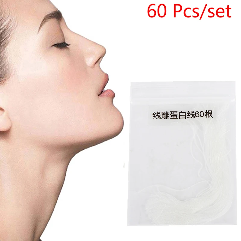 60Pcs Protein Thread No Needle Gold Protein Line Absorbable Anti-wrinkle Face Filler Women Beauty Care Skin Collagen Based