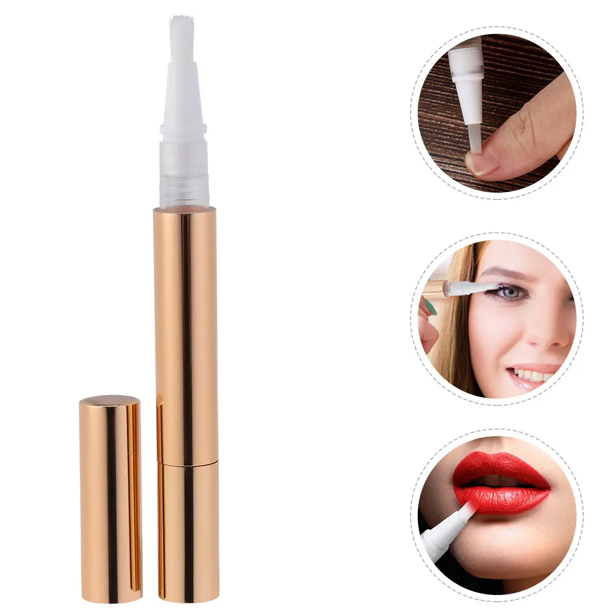 5Pcs Gold Empty Rotate Pen Bottle Lip Gloss Nail Polish Foundation Tube Liquid Dispenser Brush Applicator Hygienic