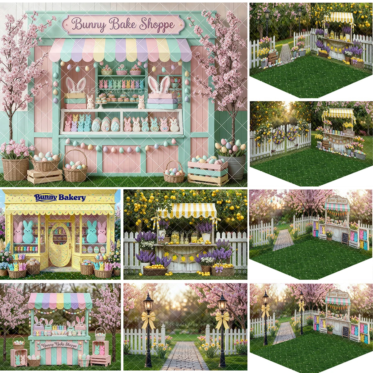 

Фон для пасхального сада, детский торт на день рождения, реквизит для взрослых, фотосессия, яйца, кролик, цветочные деревья, магазины, фон для цветочного рынка