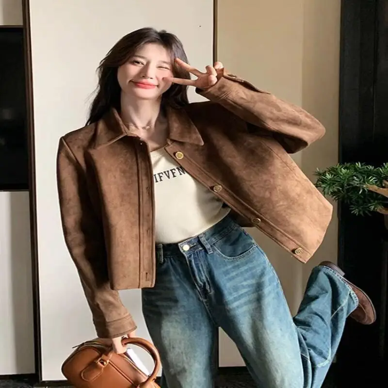 

American Style Short Coat Korean Style Women Spring and Autumn Student New Retro Style Maillard Commuter Outdoor Shopping Jacket