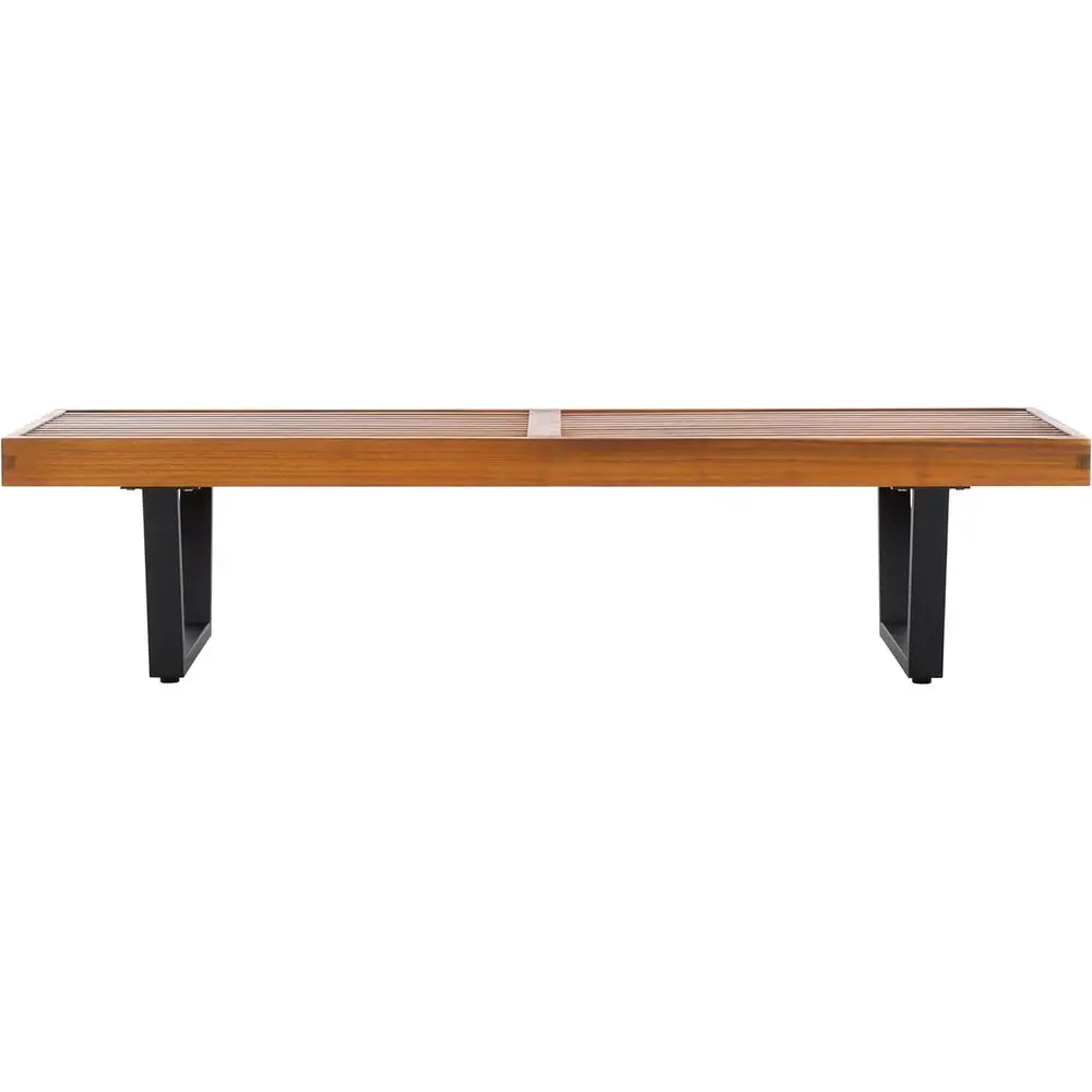 

Outdoor Patio Furniture Heather Natural Brown Solid Wood & Black Legs 60-inch Steel Bench