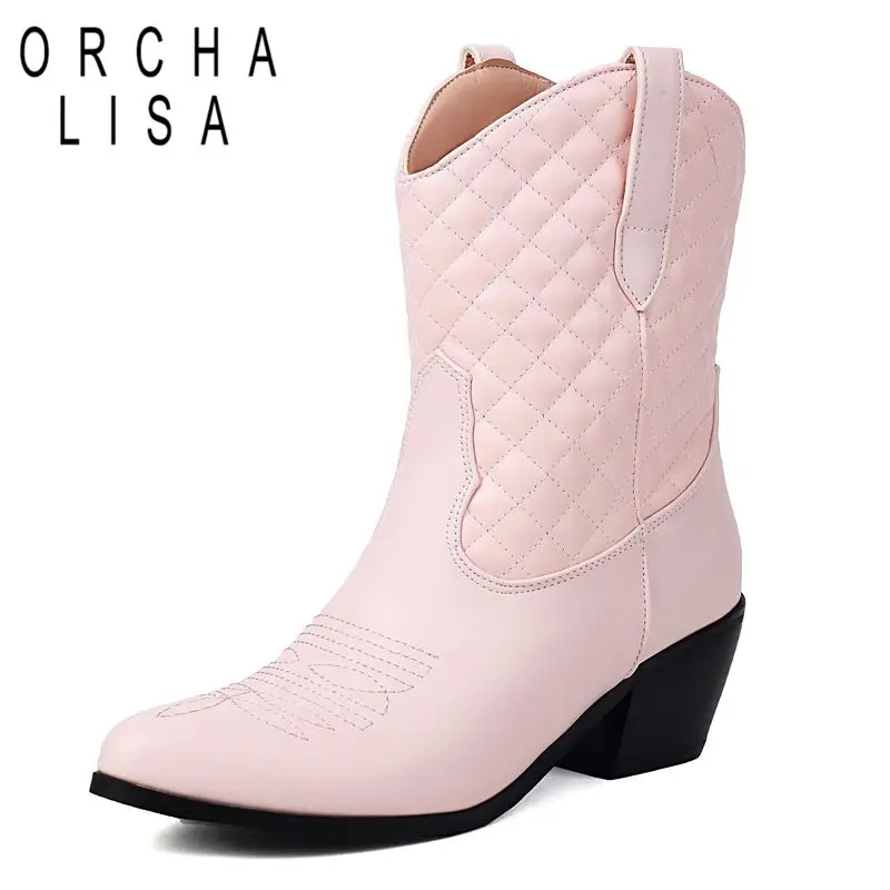 

ORCHALISA Женские ботильоны с острым носком, большие размеры 46 47 48 Женские ботильоны в стиле вестерн в стиле ретро на массивном каблуке 5 см, распродажа без шнуровки с вышивкой