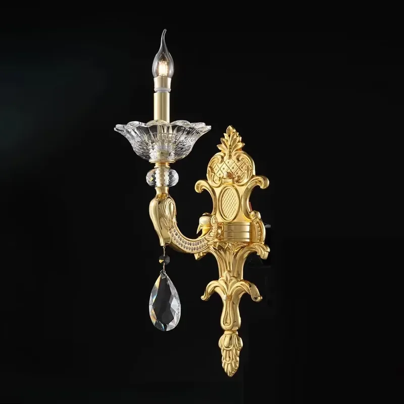VH European Modern All Copper Gold Wall Lamp, Living Room, Bedroom Bed Crystal Decoration LED Wall Lamp