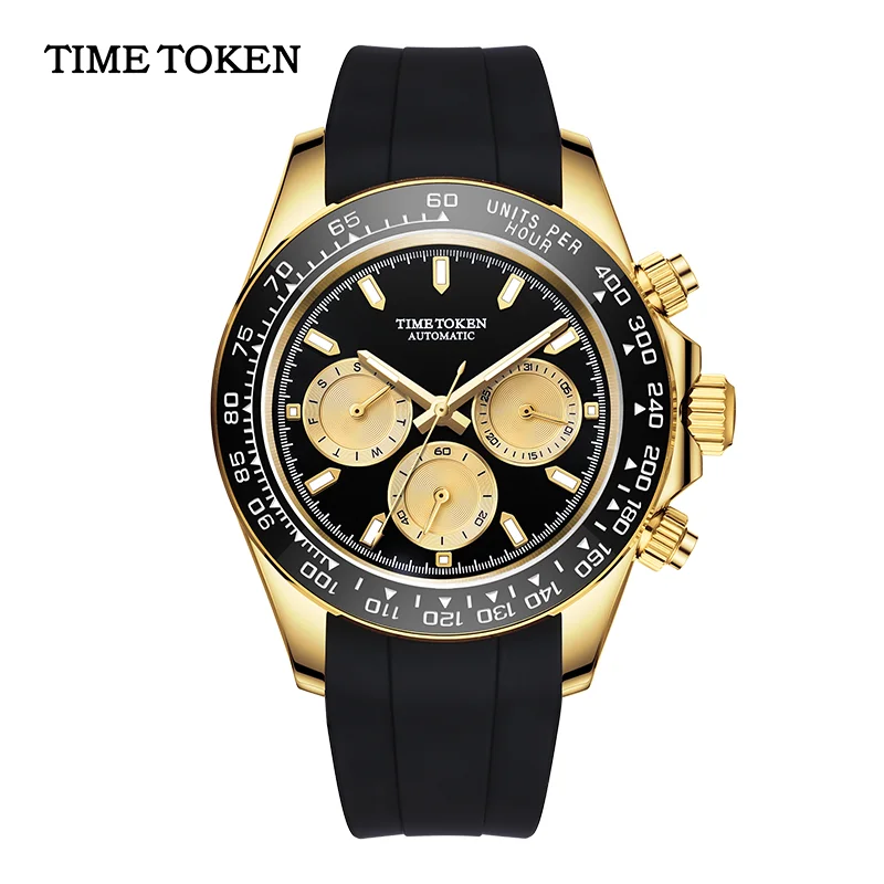 

TIME TOKEN 40 мм новые мужские механические часы V2 с сапфировым стеклом ретро-хронограф из нержавеющей стали 100 м водонепроницаемые мужские часы