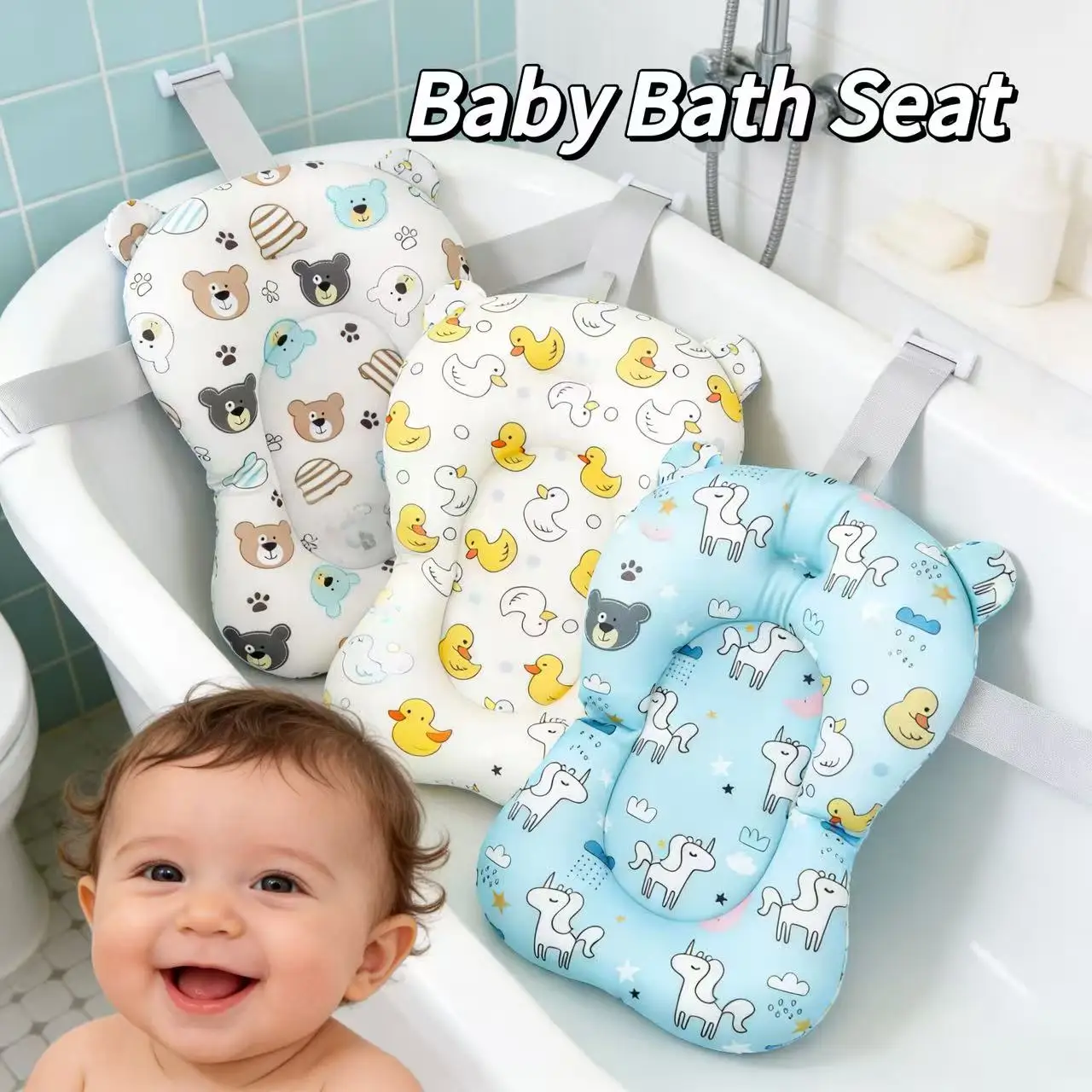 

1 шт., коврик для купания младенцев с мультяшным рисунком, мягкий и удобный коврик для ванной с регулируемой противоскользящей конструкцией, подходит для новорожденных