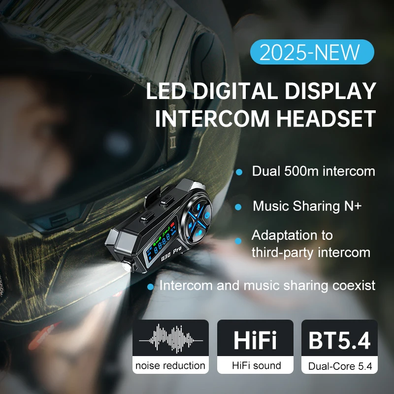 Q30Pro دراجة نارية خوذة بلوتوث سماعة رأس لجهاز الاتصال الداخلي LED الإضاءة ستيريو راديو FM IP56 مقاوم للماء صوت مساعد 500 متر البيني