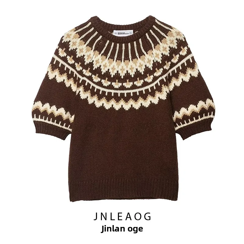 

JNLEAOG Faionable Knitted ort Sve Sweater with Embroidery Design for Women Autumn New Sle Loose Fit Polyester Fiber