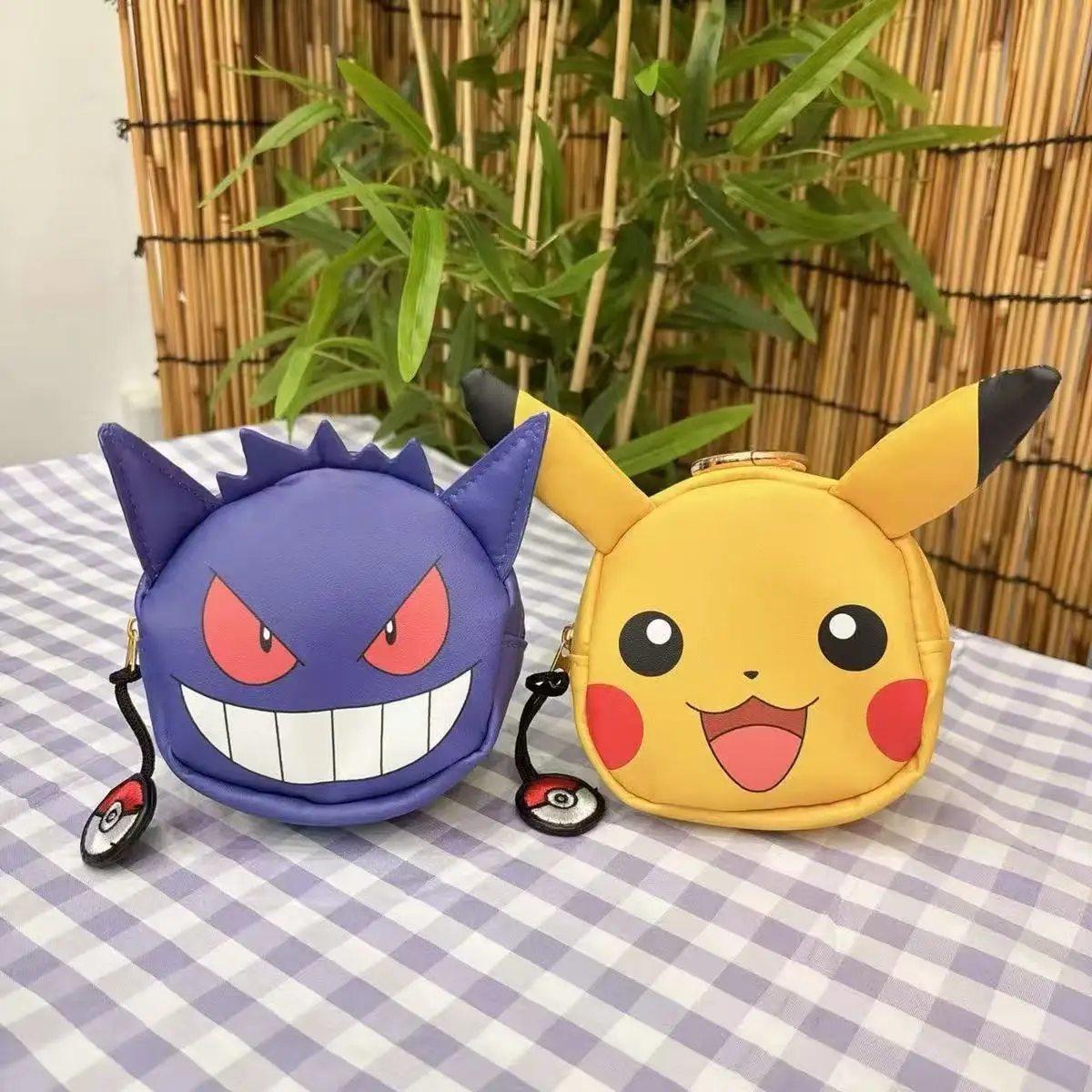 Cute Anime Pokemon Pikachu Gengar Face‑shaped Zipper Coin Purse Cartoon Mini Storage Wallet Small Change Pouch Gift